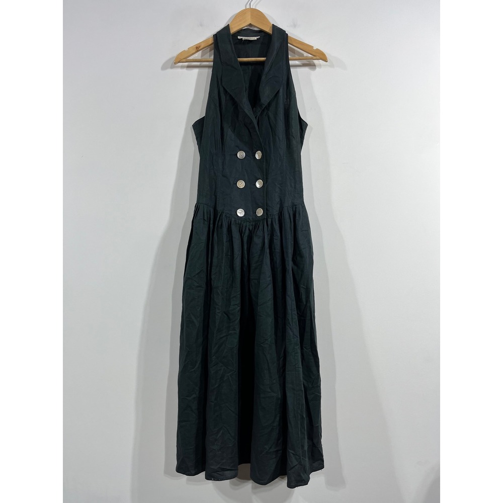 Dennis Goldsmith Vintage Linen Basque Waist Halter Dress Double Breasted Midi 10